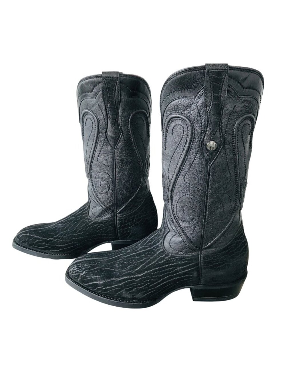 Montana Leather Cowboy Western Boots Suede Mens Black US 8 W MX 27 EE